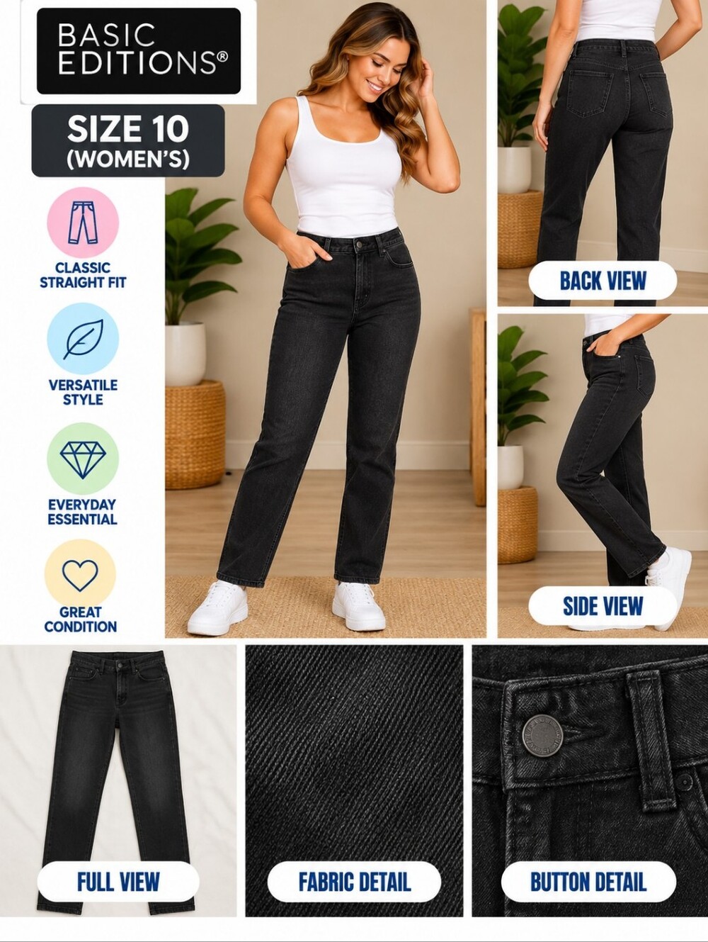 Basic editions Women's size 10 black denim jeans #25